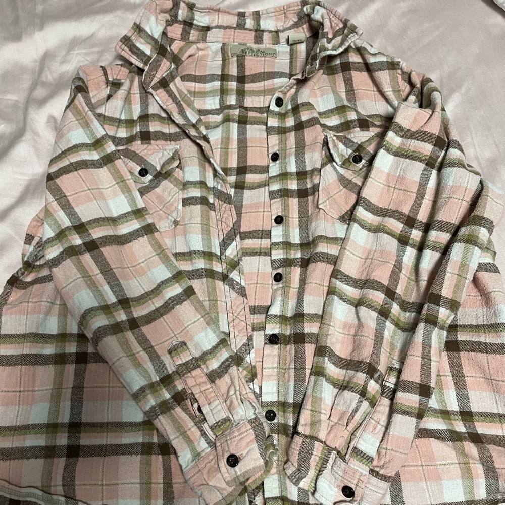 thrifted pink flannel, size XL but fits smaller sizes
